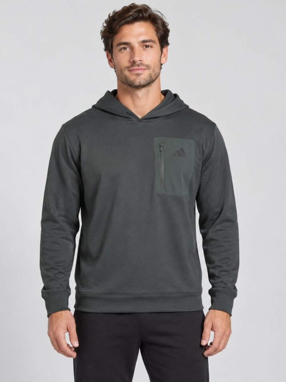 Adidas Charcoal Hooded Pullover Zip Chest Pocket Athleisure Streetwear Size M